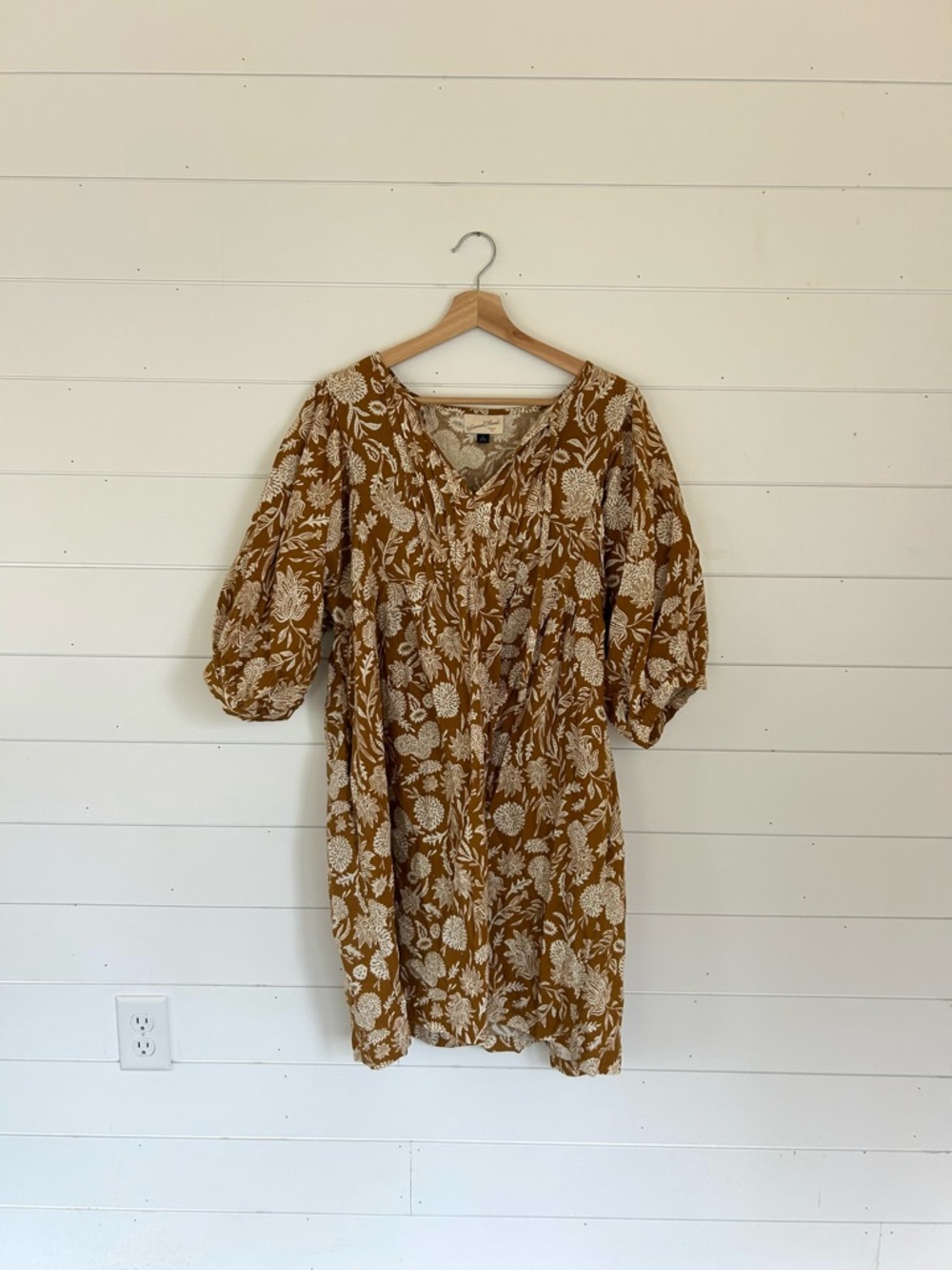 Mustard Floral Puff-Sleeve Mini Dress